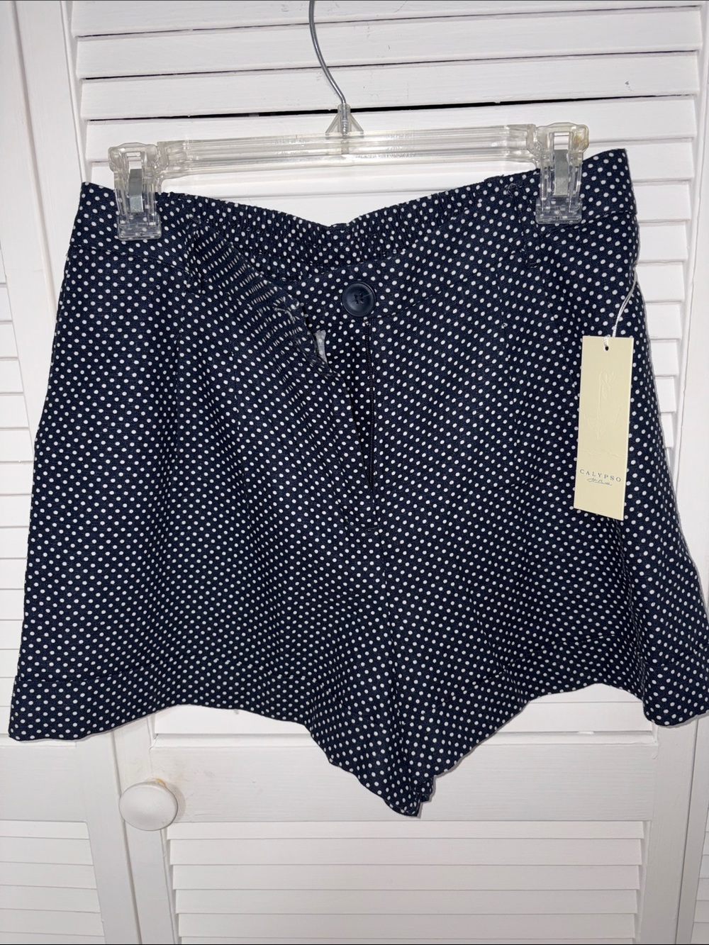 Calypso St. Barth Navy with White Polka Dot High-Waist Shorts
